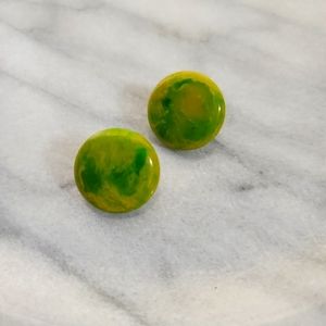 Vintage Bakelite Round Earrings - green stud